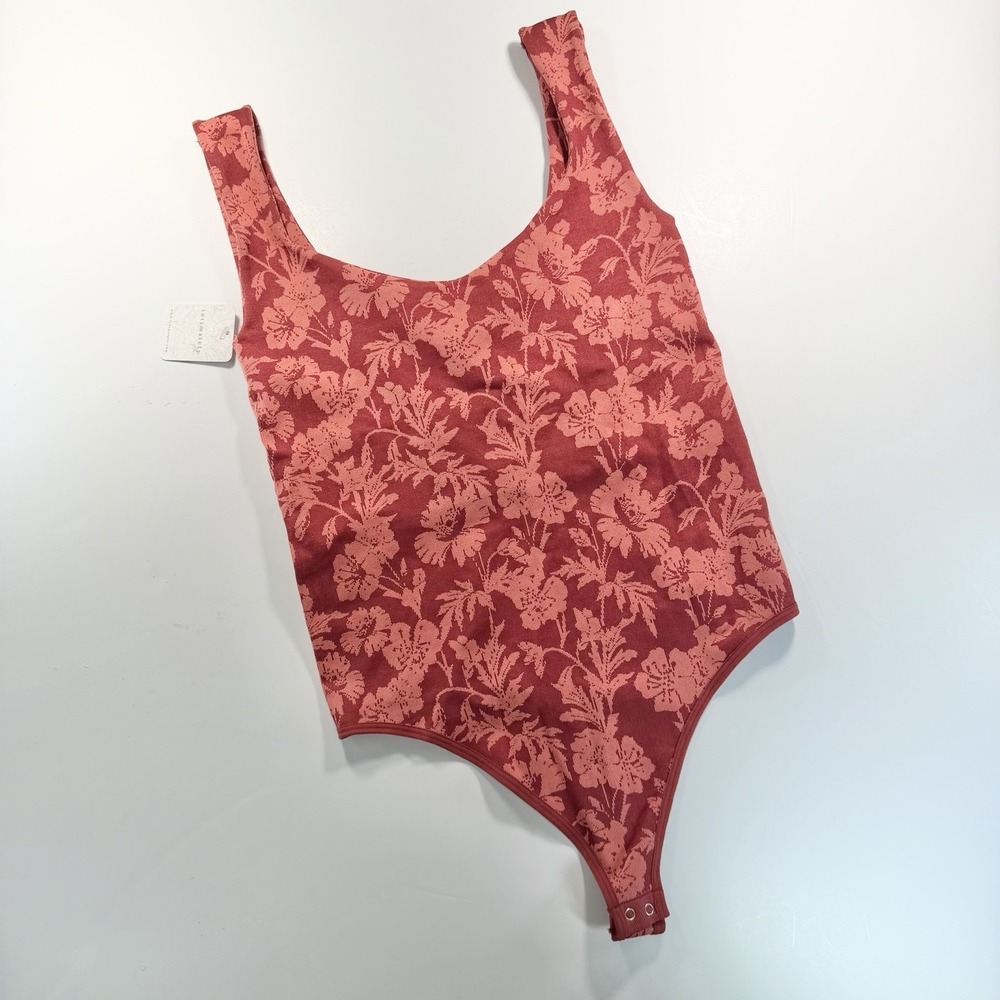 Free People Rose Floral Jacquard Bodysuit - Coral Pink